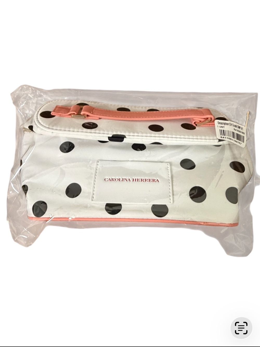 Carolina Herrera White Polka Dot Cosmetic Case with Pink Accents - Picture 2 of 6